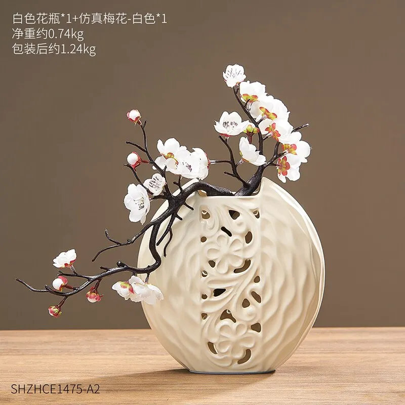 Chinese Style Ceramic Vase Green White Round Vase Living Room Decoration Vase Modern Home Decoration Desk Vase Gift white vases