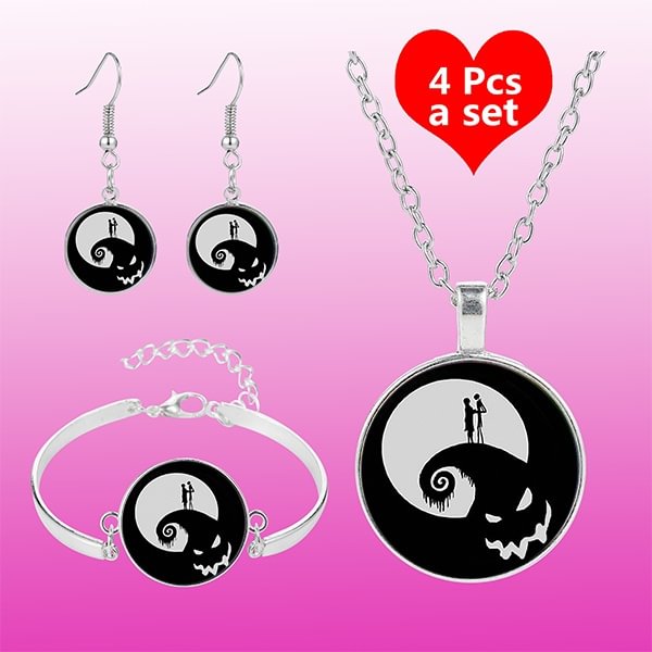 Jewelry Set Jack Skellington Vintage Glass Dome Necklace Cabochon Pendant Necklace Bracelet Earrings Jack and Sally The Nightmare Before Christmas Necklace Unisex Gift Friendship Jewelry - Shop Trendy Women's Fashion | TeeYours