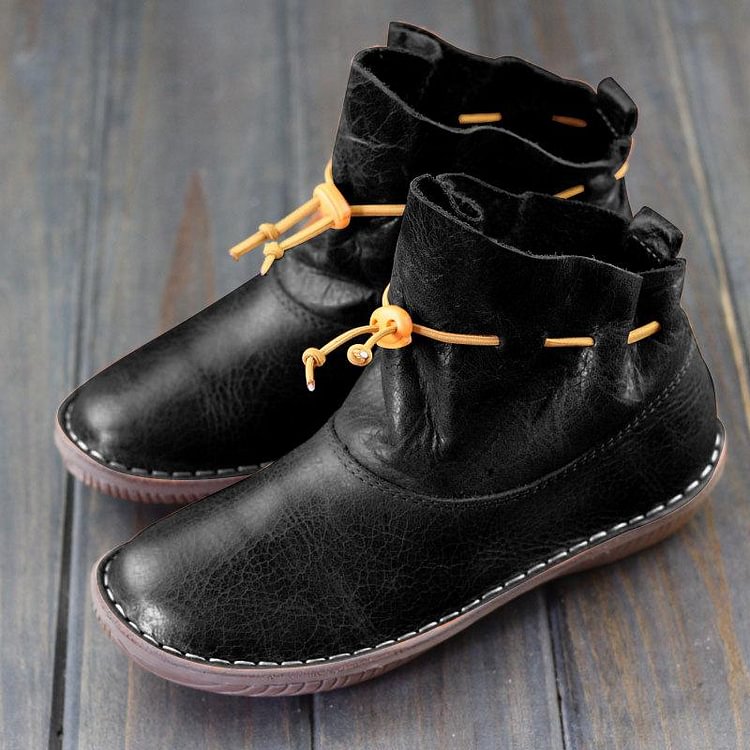 Women Comfy Slip-On Ankle Booties Vintage Flat Heel Boots -boots