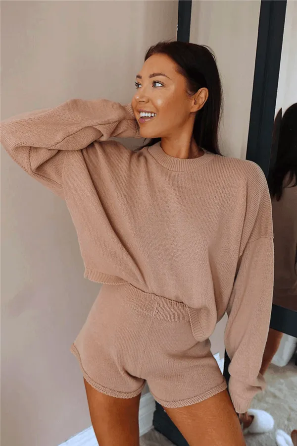 Fashion Solid Color Knitting Two Piece