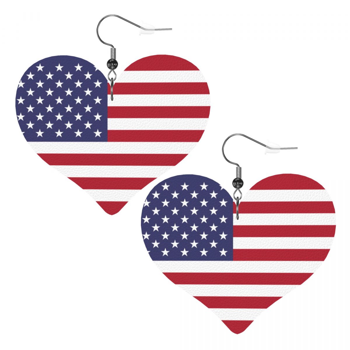 United States Flag Heart Leather Earrings
