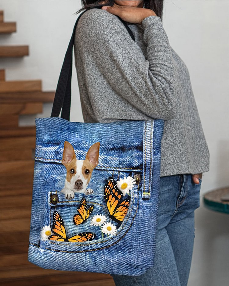 Rat-terrier-Butterfly Daisies Fait-CLOTH TOTE BAG