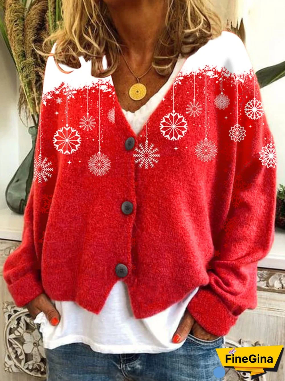 Women's Christmas Printed Loose Flannel Cardigan