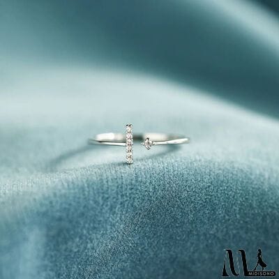 MidiSono - T Shape Inlaid Zircon 925 Sterling Silver Open Ring