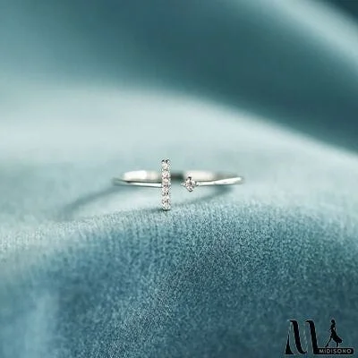 MidiSono - T Shape Inlaid Zircon 925 Sterling Silver Open Ring