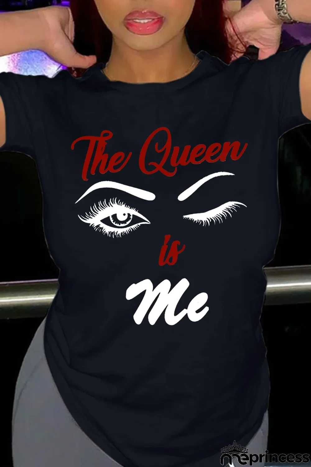 Navy Blue Casual Daily Print Patchwork Letter O Neck T-Shirts