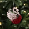 Wine Red Velvet Snow Swan Elk Christmas Hanging Decor