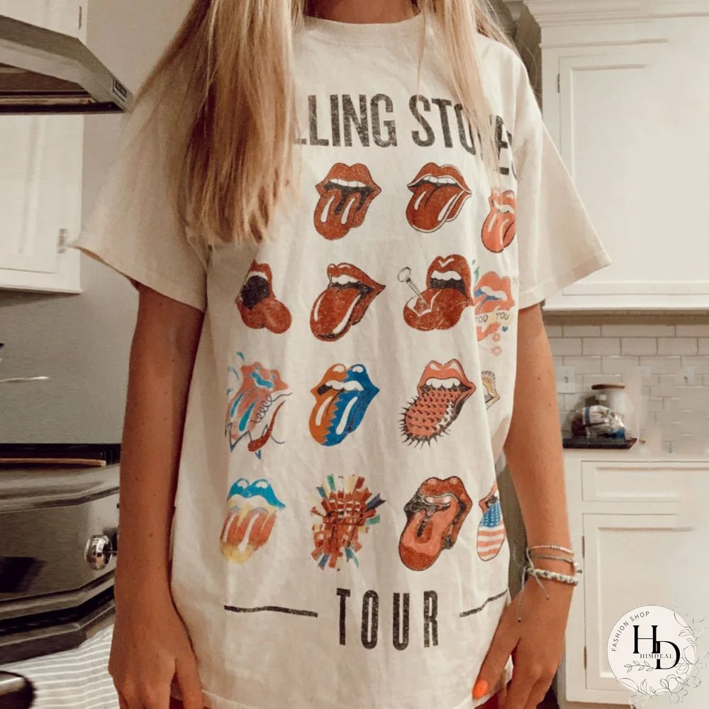 Red Lips Print Short Sleeve Long Casual T-Shirt