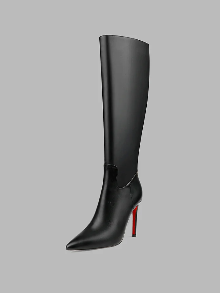 100mm Women's  Zipper Pointed Toe Red Bottoms Suede Pumps Matte High Heels Knee Boots