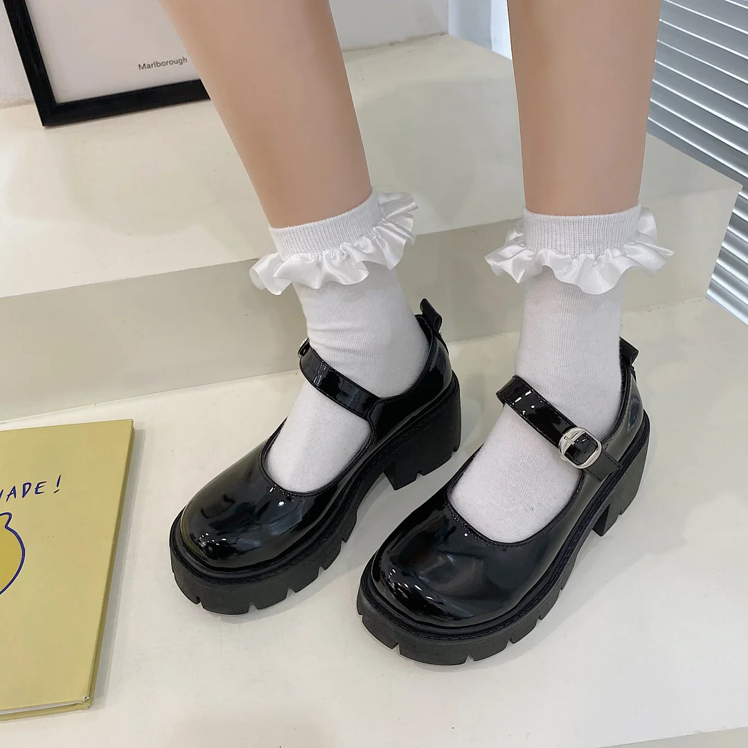 Yyvonne Red British Small Leather Shoes Women Thick-Soled Mary Treasure Shoes Buckle High Heel Single Shoes Lolita Students JK Uniform Shoes