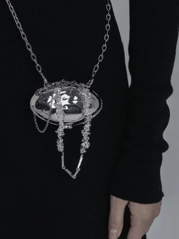 Stylish Metal Mussel Shape Crystal Chain Mini Crossbody Bag