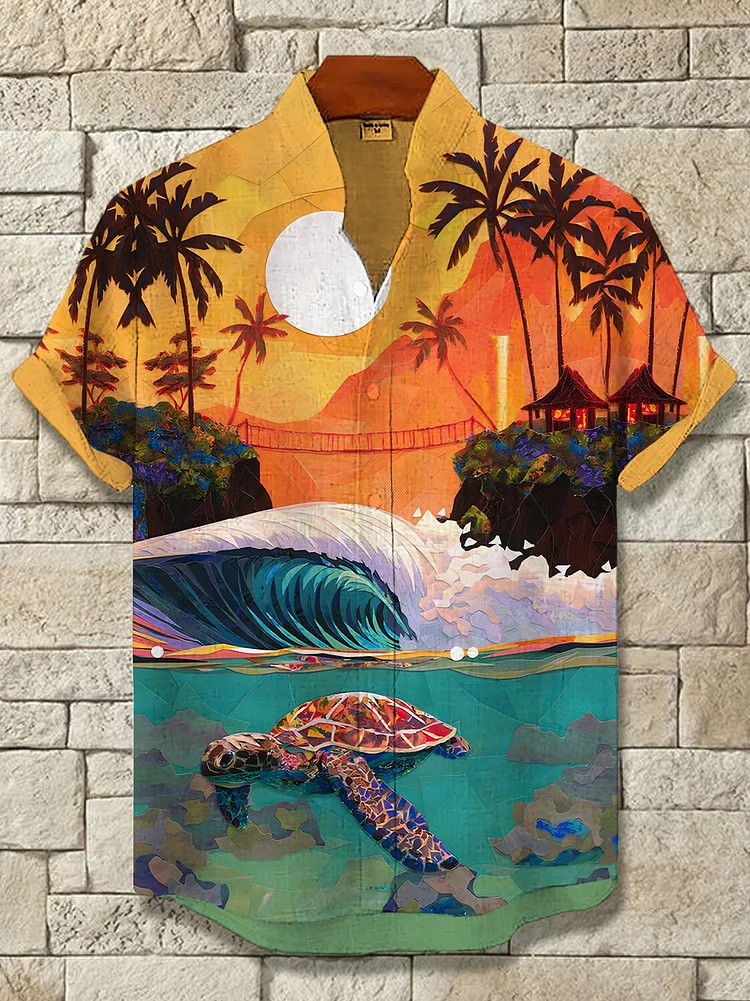 Men's Tropical Island Turtle Art Print Shirt