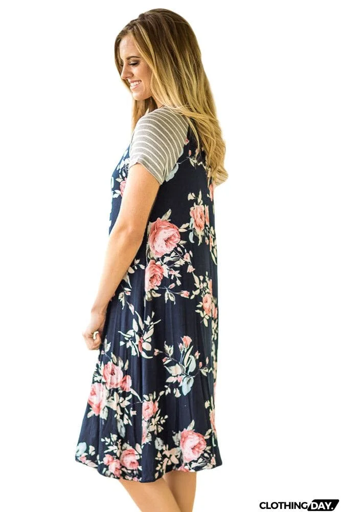 Backdrop Floral Print A-line Loose T-shirt Dress