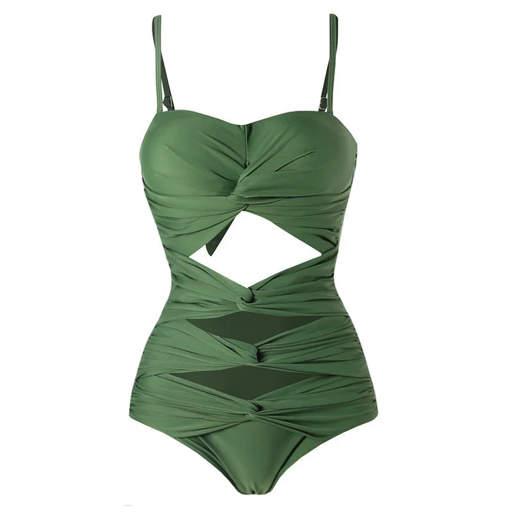 Flaxmaker Underwired Cutout Solid Color One Piece Swimsuit