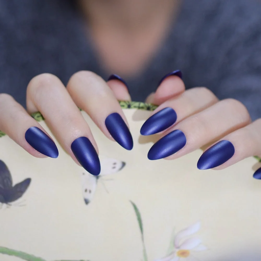 Extra long Stiletto Grey Marble Fake Nails Stone Pattern Pointed Dark Shiny Long Press On False Nails for Finger 24 Count-Nail Inspo