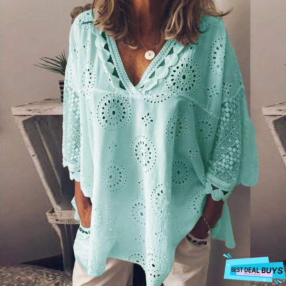 Women blouse Hollow Out Lace Patchwork tops women plus size Tops