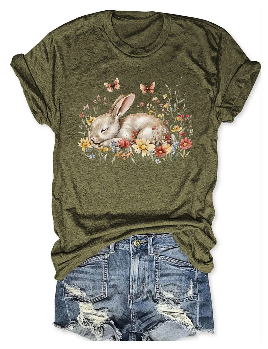 Boho Floral Bunny Rabbit T-shirt