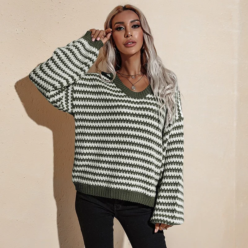 Autumn and Winter Fashion V-Neck Loose Thin Knitwear Sweater