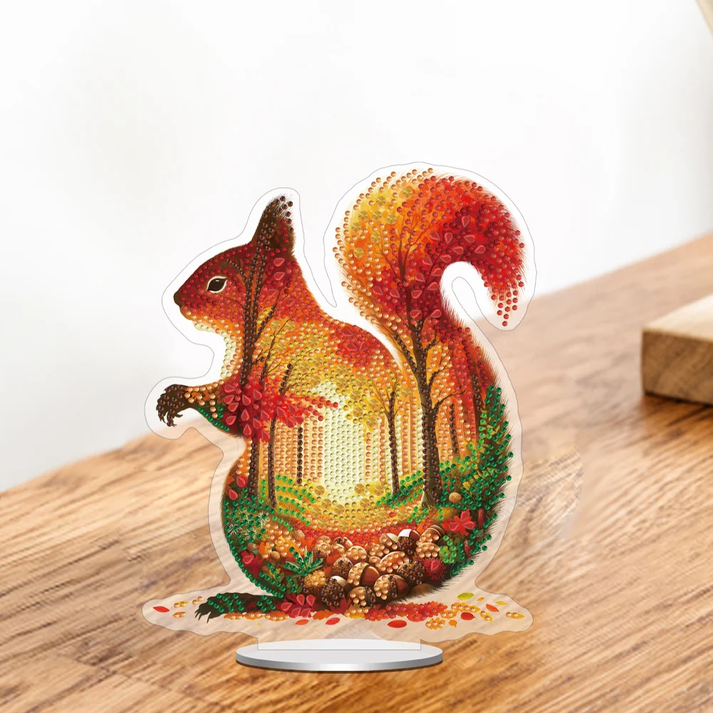 5D DIY Acrylic Squirrel Animal Scenery Silhouette Special Shape Diamond Painting Art Tabletop Decorations