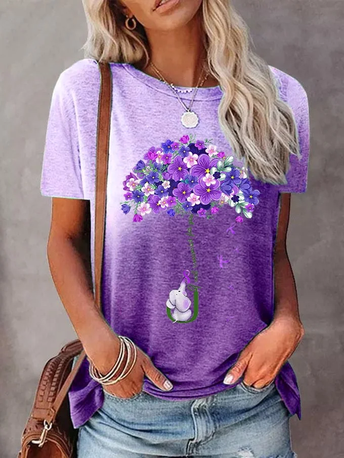 Women's I'll Remember For You Alzheimer's Disease Awareness Dementia Print T-Shirt socialshop