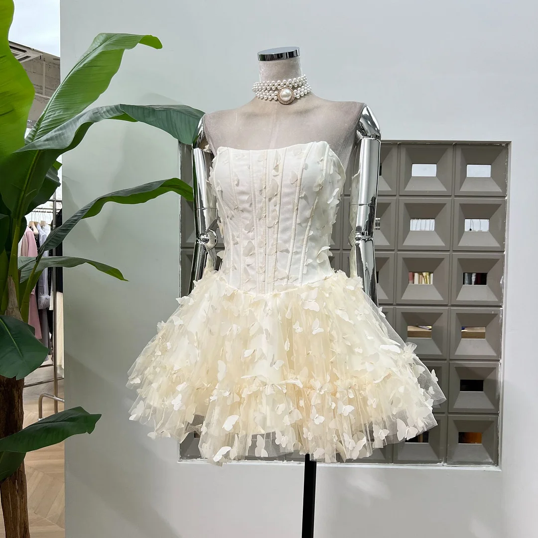 Brownm Romantic Sweet Name Of The Golden Party 穩蝩蝶蝶fish Bone Strapped Braped Dress With Shorts