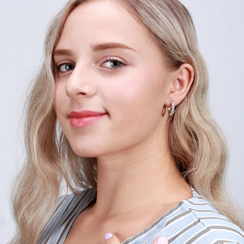 White Gold Plated Silver Plated 925 Sterling Silver Silver ZIRCON Circle Round Oval EARRINGS Hoop Earrings