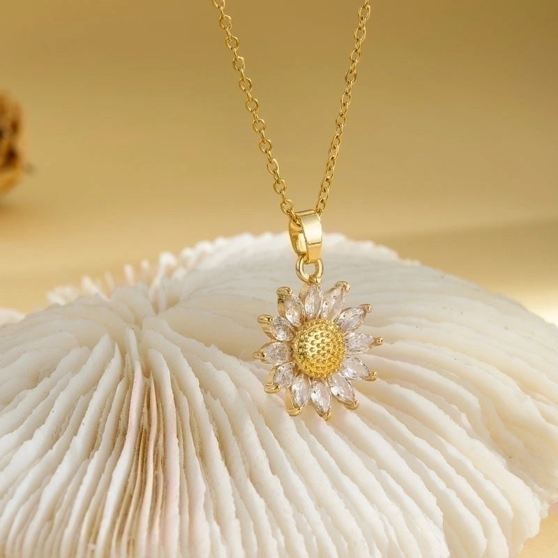 2 Pieces Stainless Steel Titanium Steel 18K Gold Plated Casual Elegant Plating Inlay Cross Heart Shape Flower Zircon Pendant Necklace