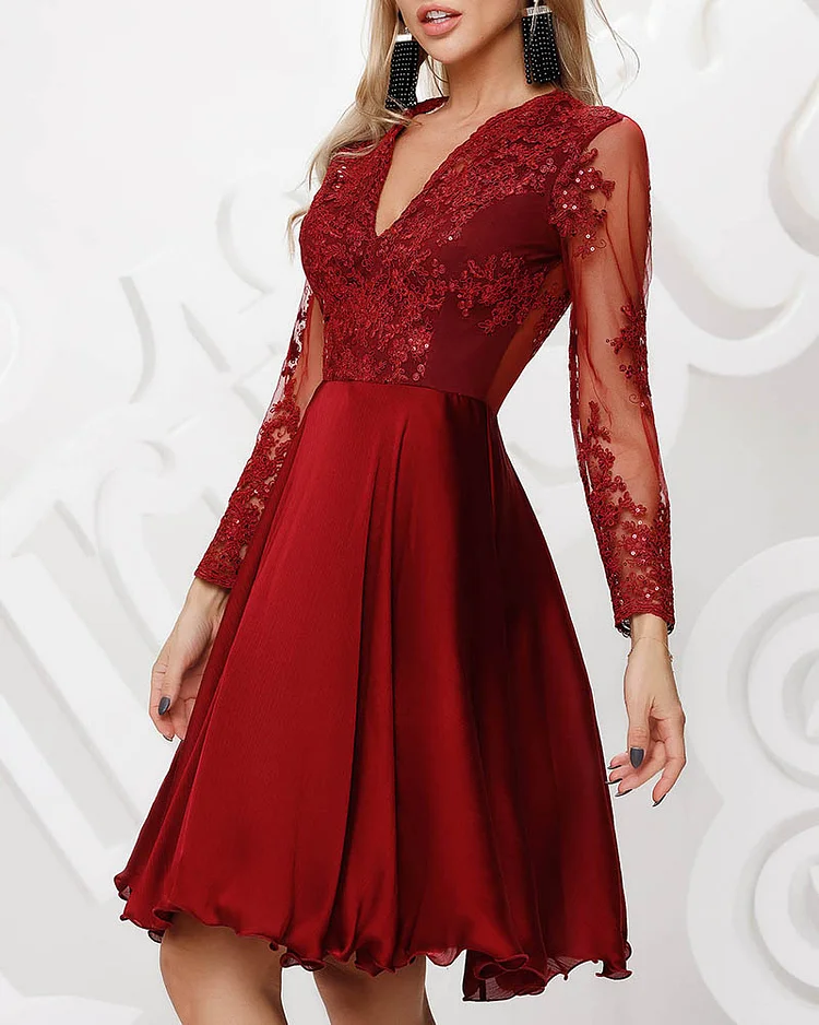 ELEGANT CHIFFON LACE JACQUARD MIDI DRESS