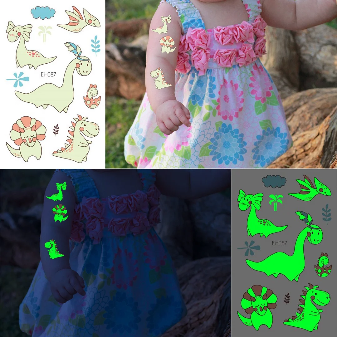Sdrawing Glow In The Dark Temporary Tattoos For Kids Boys Kids Fake Luminous Tattoo Flash Animal Cartoon Party Favor Set Glowing Zoo