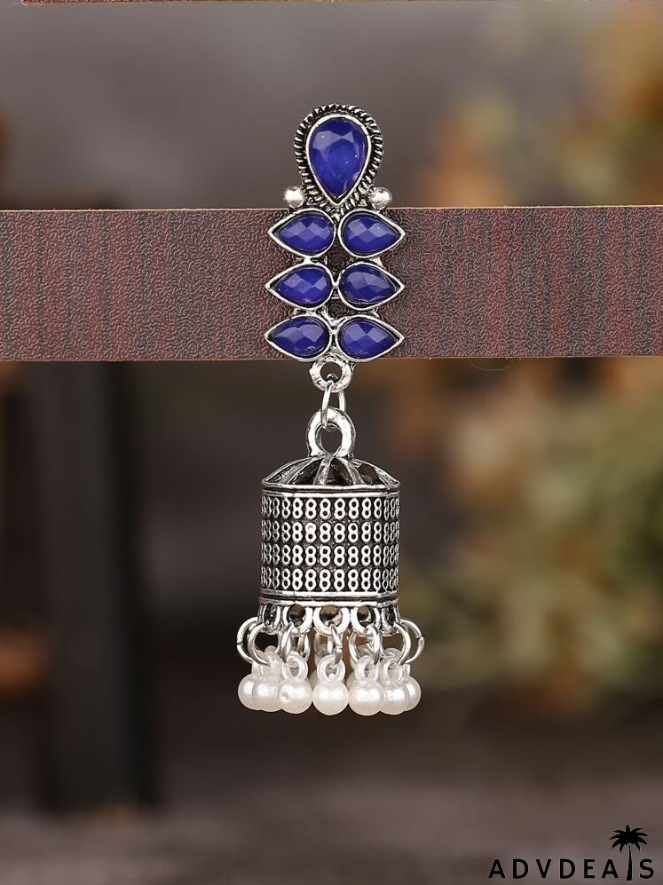 Faux Pearl Round Ball Tassel Jhumka Drop Earrings