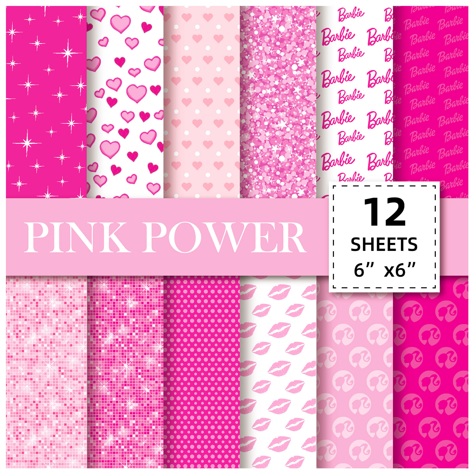 Chic Barbie Pink Craft Paper Pack: 12 Sheets for Scrapbooking & Journals