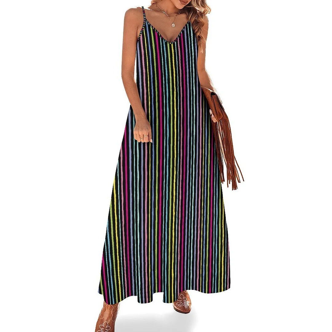 Style & Comfort for Mature Women Plus Size Printed Sling Casual Women Maxi Dress in Pattern Black, Striped, Colorful
