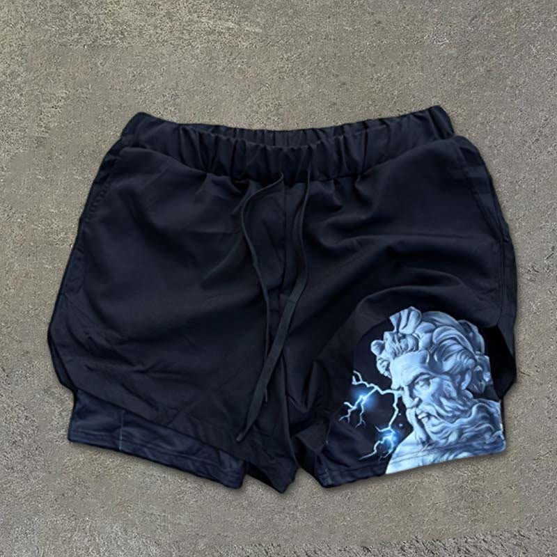 Sopula Casual Zeus Print Graphic Double Layer Men's Gym Shorts - SOPULA