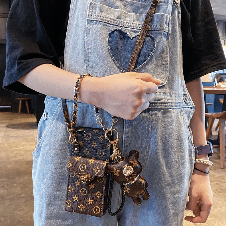 Bear Pendant Leather Crossbody Case
