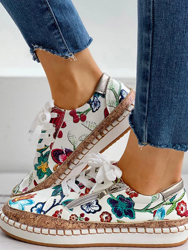 Floral Lace-Up Muffin Sneakers shopify Stunahome.com