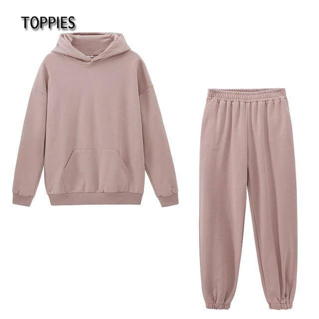 Toppies Women Hoodies and Sweatpants White Tracksuits Female Two Piece Solid Color Pullovers Jacket Lounge Wear