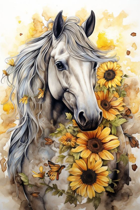 DIY Painting By Numbers | Horses and Sunflowers - 40*50cm