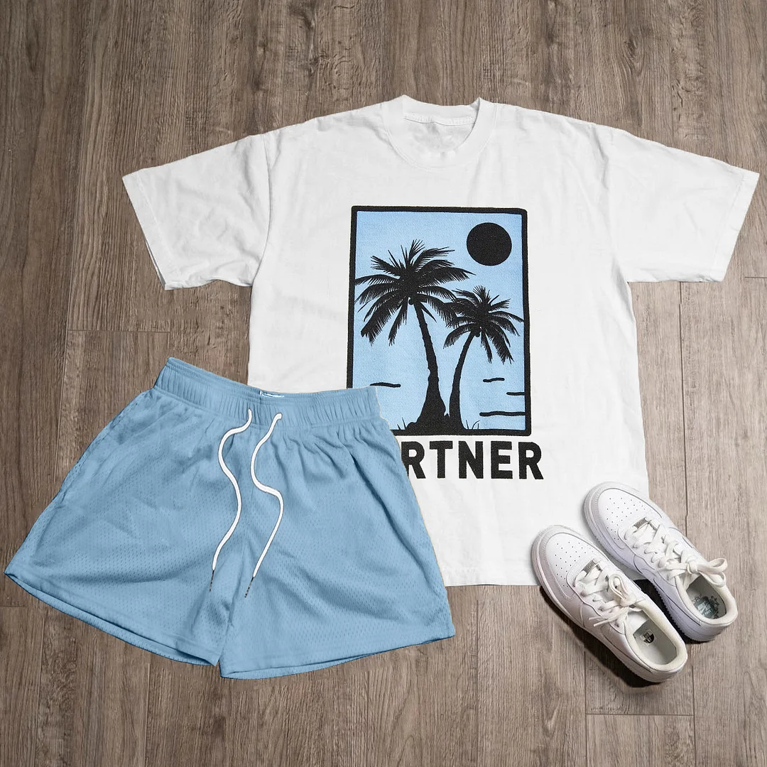 Partner Print T-Shirt Shorts Two-Piece Set