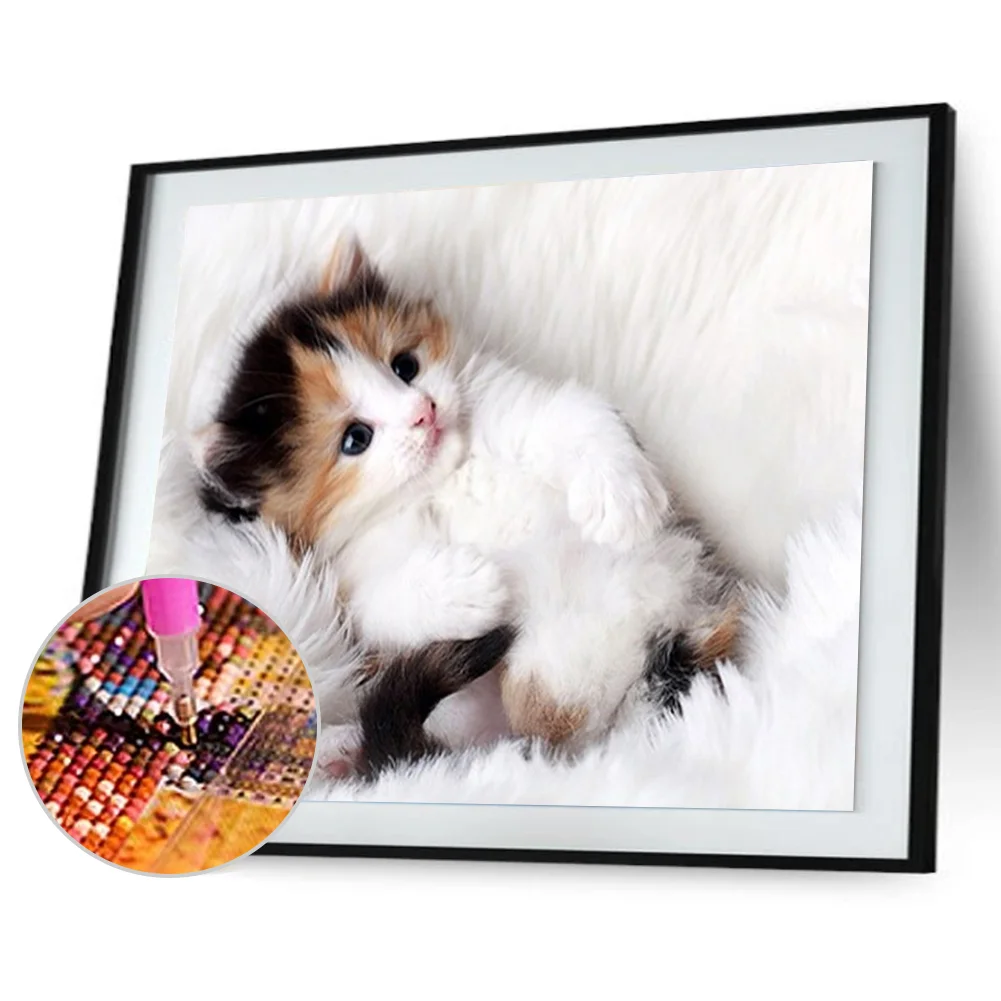 Round Diamond Painting 40*30cm - Cute Cat