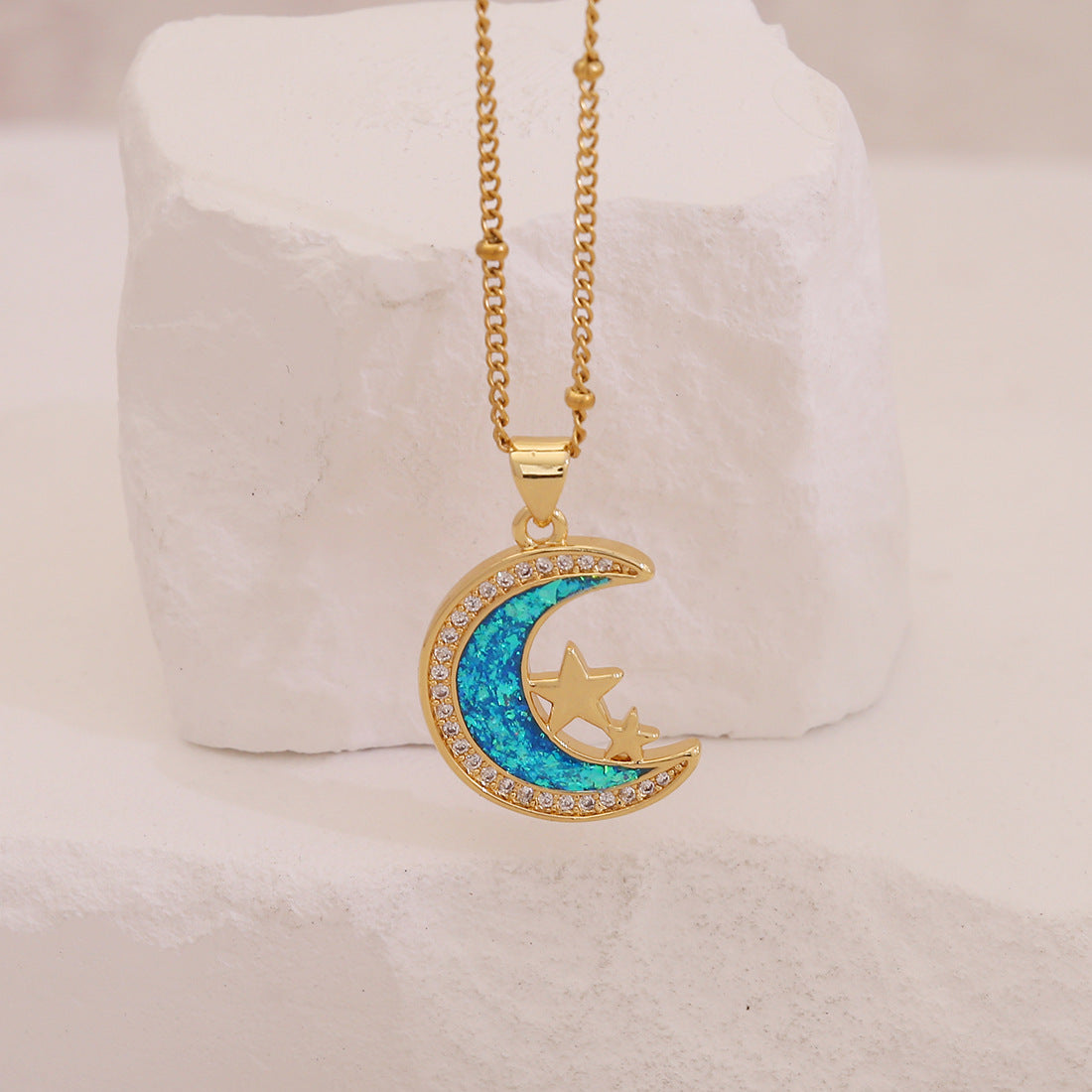 Opal Moon Star Pendant Rose Angel Eye Necklace Niche Necklace N1498