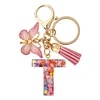 DIY Pink Tassel Ring Letter Butterfly Keychain