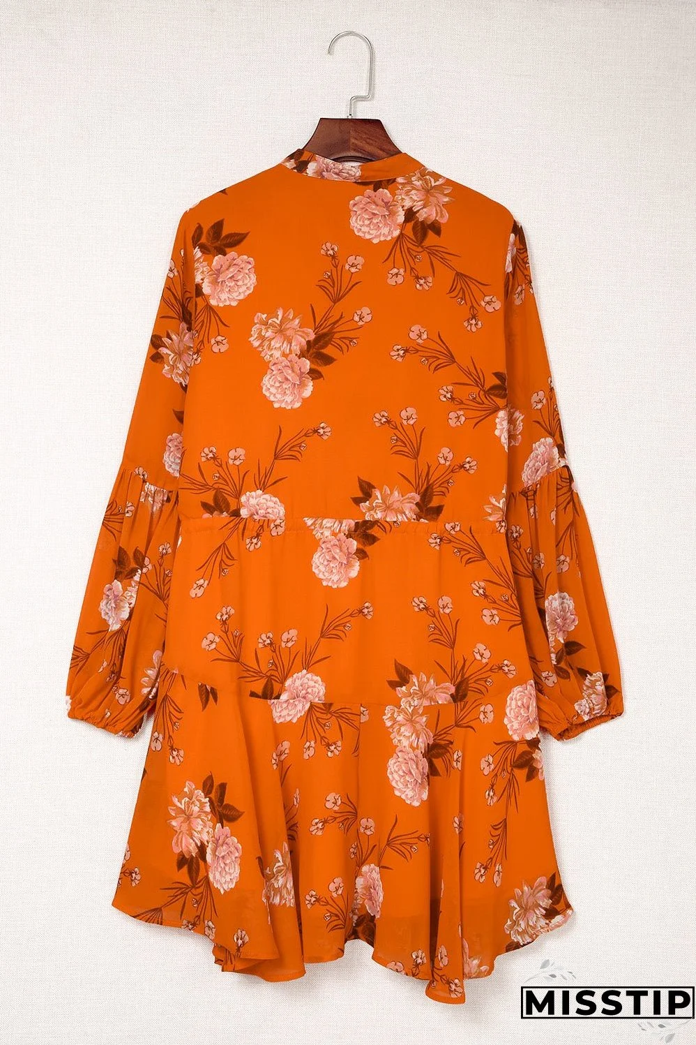 Vintage Floral Print Drawstring Flowy Dress