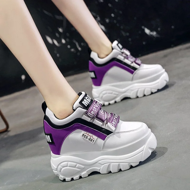 Women Chunky Sneakers 2020 Fashion Platform Sneakers Ladies Brand Wedges Casual Shoes for Woman Leather Sports Dad Shoes 7cm