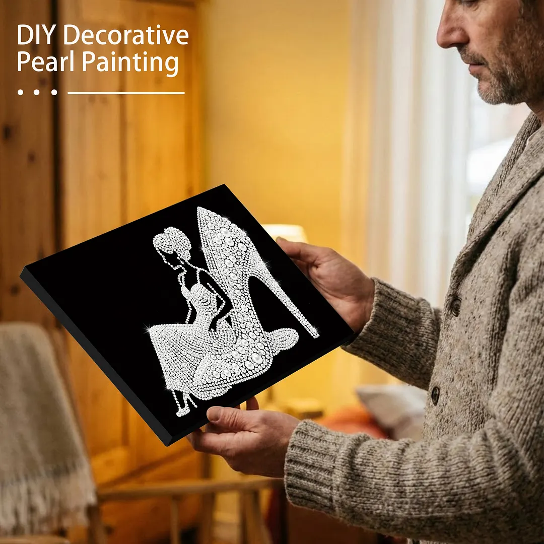 DIY Girl In High Heels Pearl Painting Art Kits with Frame 7.87x11.81in Pearl Gem Paintings Picture Arts Craft for Adults Beginners Home Wall Decor