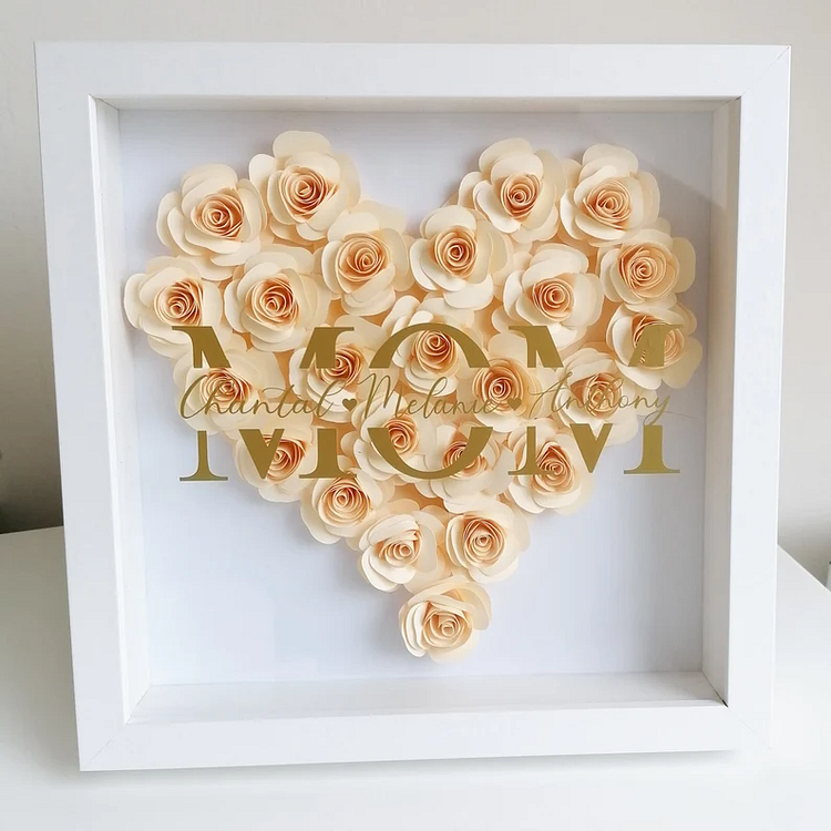 Mum Heart Shaped Monogram Flower Shadow Box Gift For Mothers-Cream