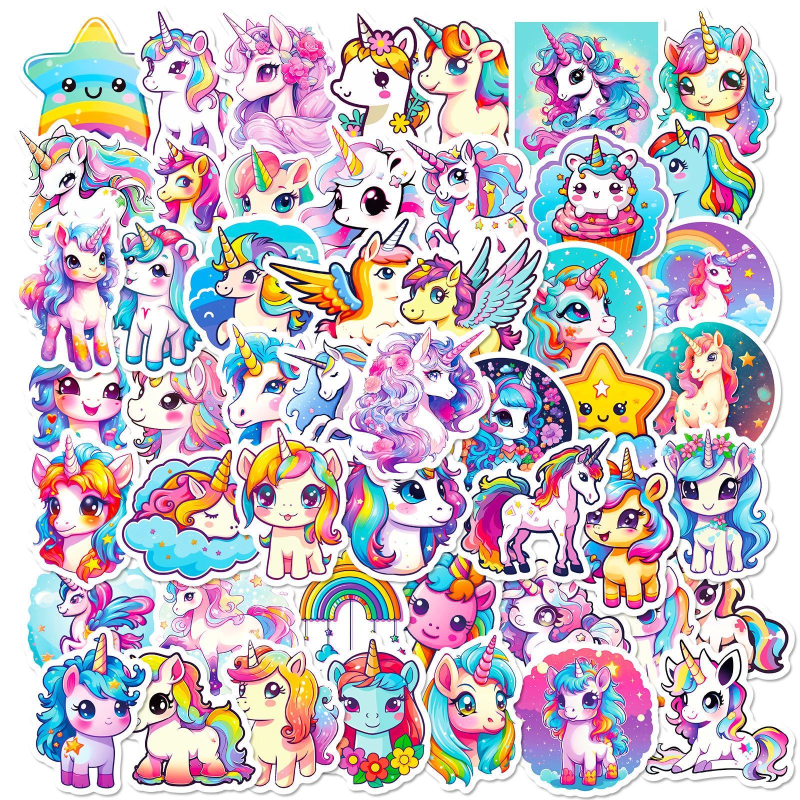 50-Piece Unicorn Sticker Set – Trendy Rainbow Unicorn Decals