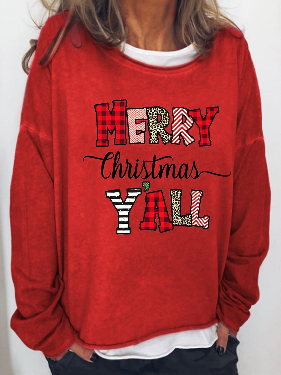 Merry Christmas Y'all Plaid Print Sweatshirts