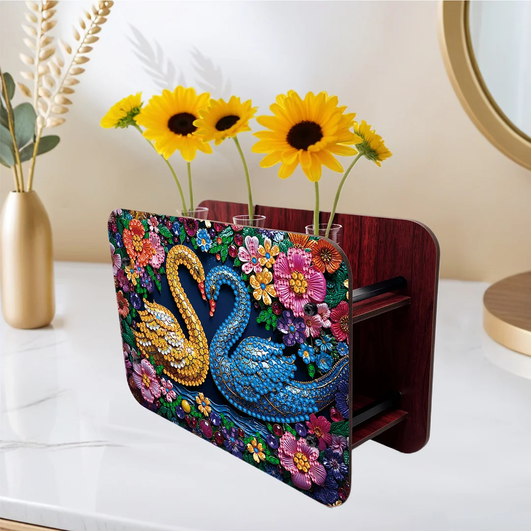 Swan DIY Flower Vase Wooden Double Sided Desktop Diamond Art Kit for Home Decor