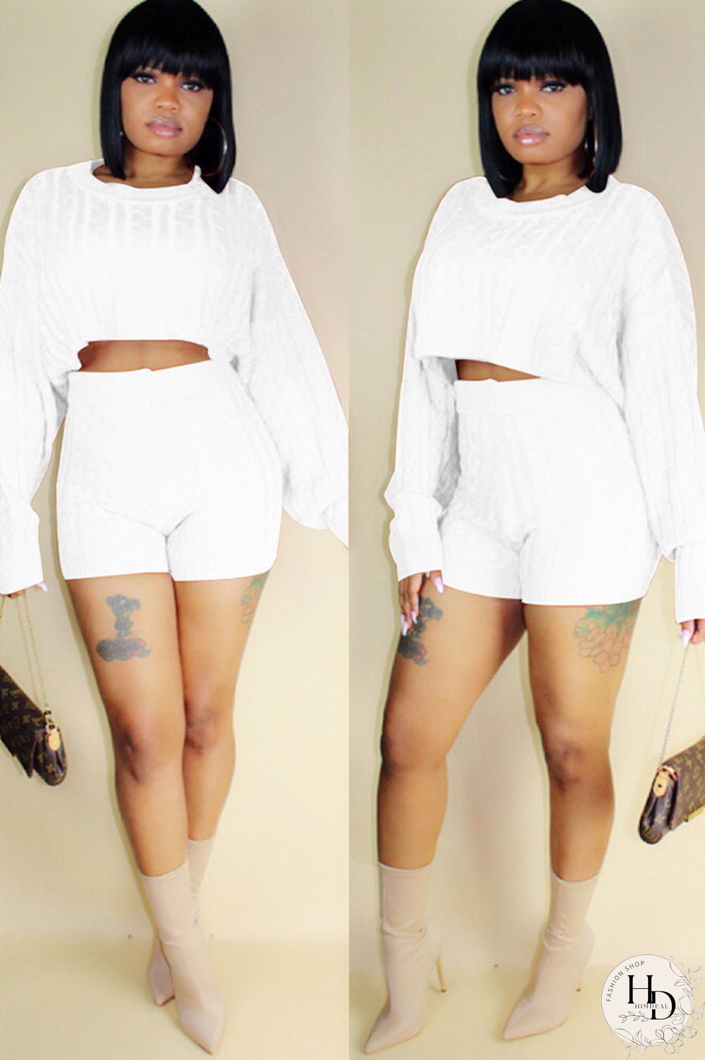 Orange Wool Europe and America Solid Two Piece Suits pencil Long Sleeve Two-Piece Short Set