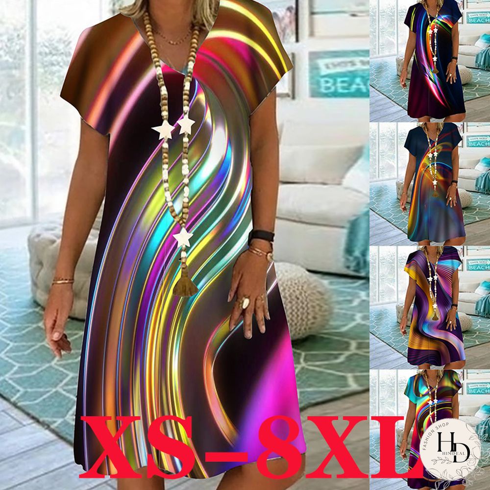 Women New Sexy Mini Dresses Ladies Print Plus Size Party Summer V-neck XS-8XL Female Dress